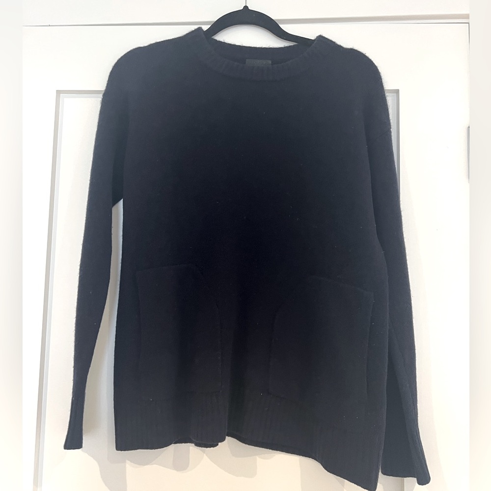 J Crew 100% Cashmere Sweater Blue with Pockets Ladies Small